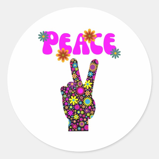 Sticker Rond Symbole de paix à fleurs rétro (Devant)