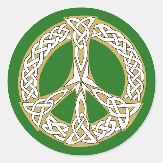 Sticker Rond Symbole de paix celtique or et blanc (Devant)