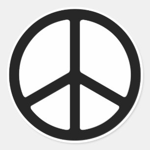 Sticker Rond Symbole de paix en noir mince sur blanc