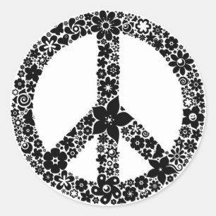 Sticker Rond Symbole de paix fleurs