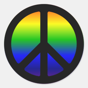 Sticker Rond Symbole de paix noir dégradé arc-en-ciel