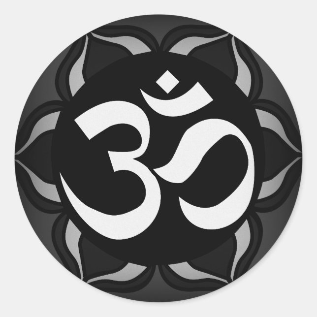 Sticker Rond Symbole de paix noir et blanc Om (Devant)