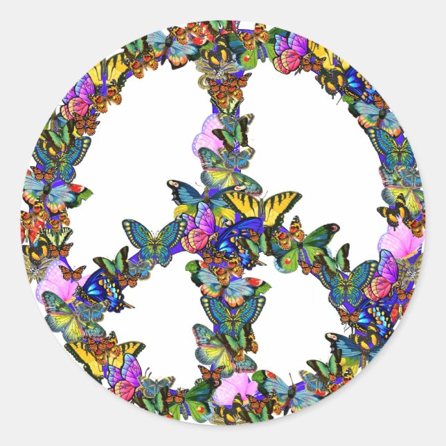 Sticker Rond Symbole de paix papillon (Devant)