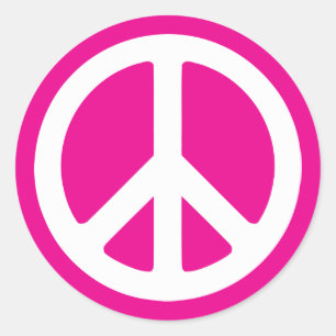 Sticker Rond Symbole de paix rose et blanc profond