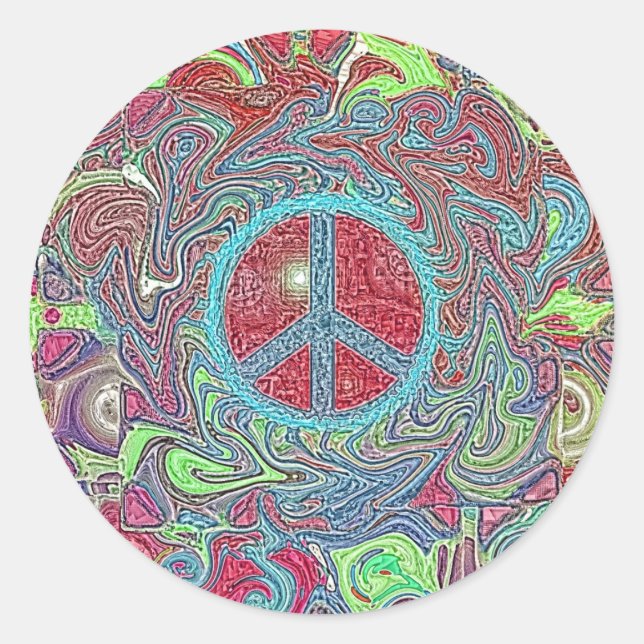 Sticker Rond SYMBOLE DE PAIX Super DE TRIppY Psychedélique (Devant)