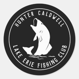 Sticker Rond Symbole de pêche personnalisé noir