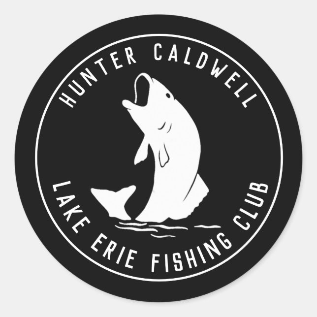 Sticker Rond Symbole de pêche personnalisé noir (Devant)