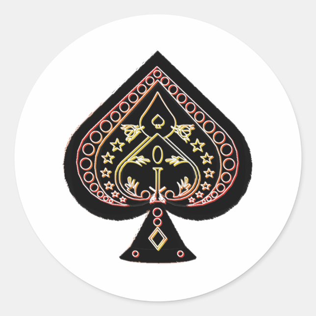 Sticker Rond Symbole de pique : orange et rouge : (Devant)
