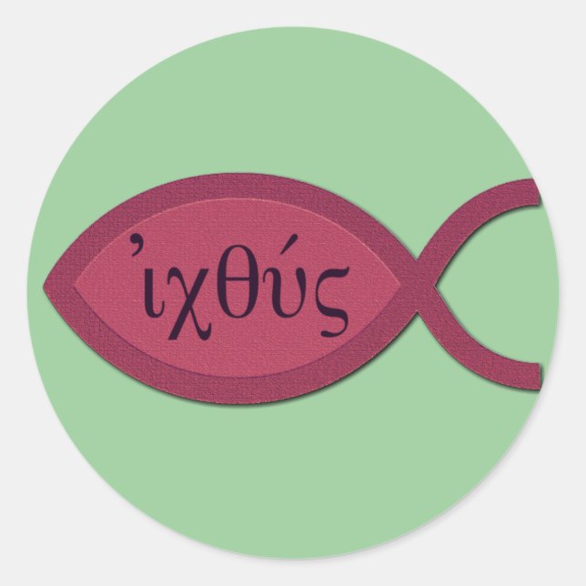 Sticker Rond Symbole de poisson chrétien IXOYE - Parchemin roug (Devant)