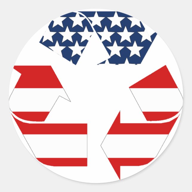 Sticker Rond Symbole de recyclage - Blanc rouge et bleu (Devant)