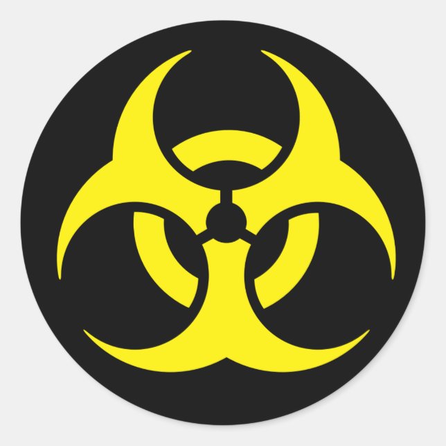 Sticker Rond Symbole de risque biologique jaune. (Devant)