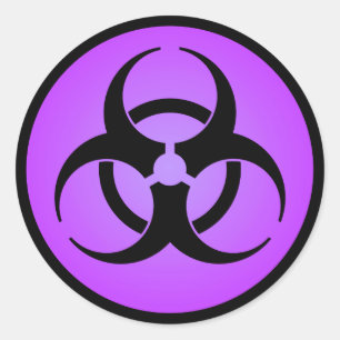 Sticker Rond Symbole de risque biologique pourpre
