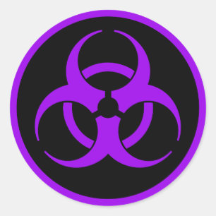 Sticker Rond Symbole de risque biologique pourpre