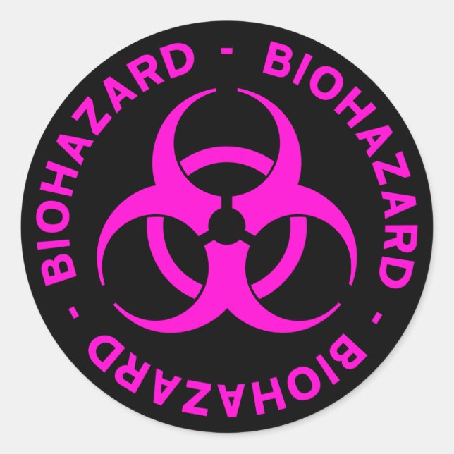 Sticker Rond Symbole de risque biologique rose (Devant)