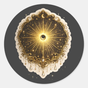 Sticker Rond Symbole de Soleil Lune Céleste Équilibre Cosmique 