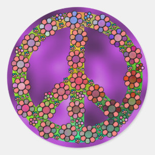 STICKER ROND SYMBOLE DE SYMBOLE DE PAIX FLEURI