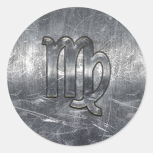 Sticker Rond Symbole de Virgo Zodiac dans le style dénudé de 