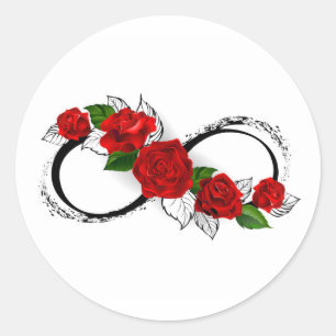 Sticker Rond Symbole d'infini avec les roses rouges
