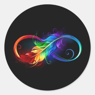 Sticker Rond Symbole d'infini avec plume arc-en-ciel