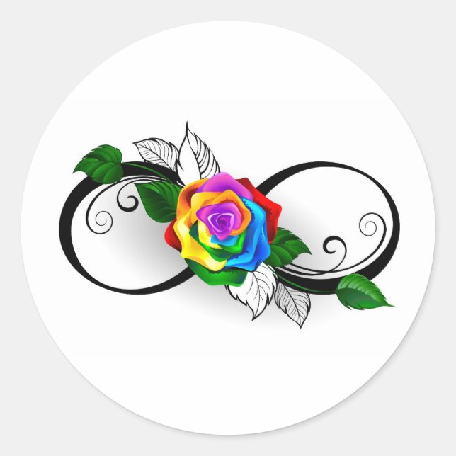 Sticker Rond Symbole d'infini avec Rose arc-en-ciel (Devant)