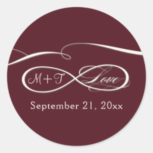 Sticker Rond Symbole d'infini Script d'amour Mariage de Bourgog