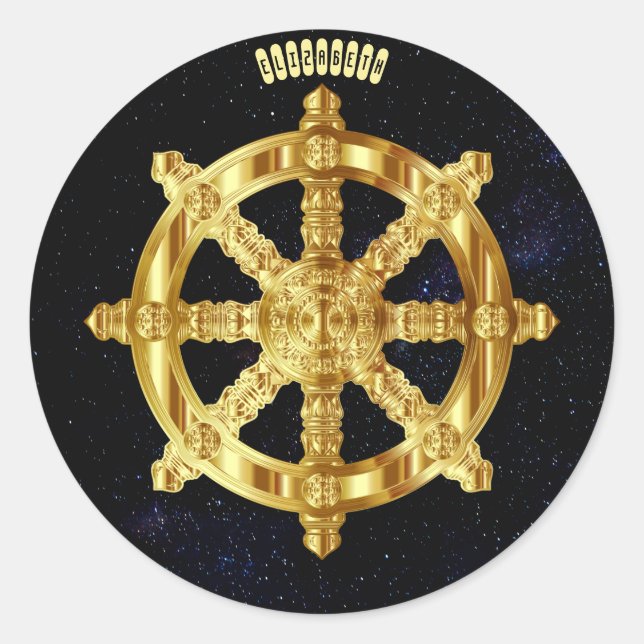 Sticker Rond Symbole du dharma d'or Bouddhisme et hindouisme (Devant)
