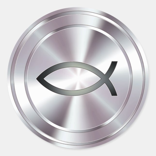 Sticker Rond Symbole du poisson chrétien - argent (Devant)