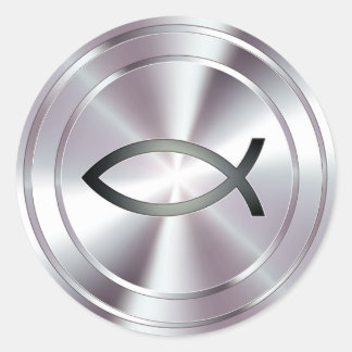 Sticker Rond Symbole du poisson chrétien - argent