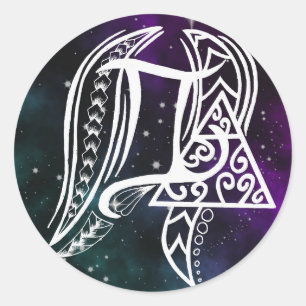 Sticker Rond Symbole du zodiaque de Gemini avec l'art tribal
