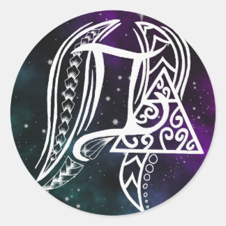 Sticker Rond Symbole du zodiaque de Gemini avec l'art tribal