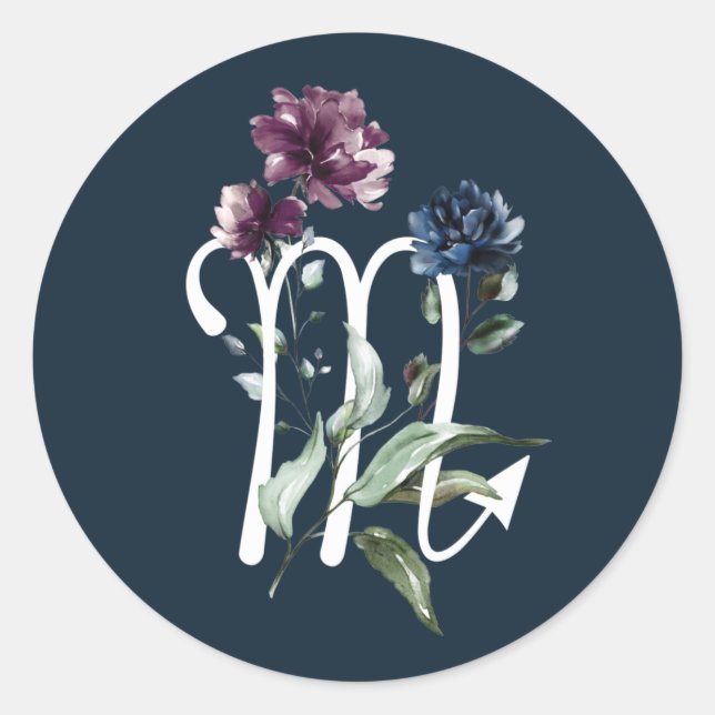 Sticker Rond SYMBOLE Élégant Floral Scorpio (Devant)