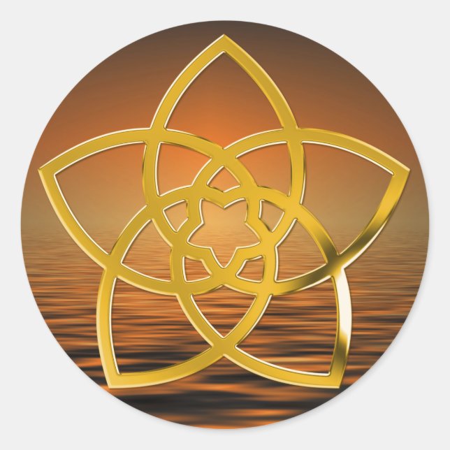 Sticker Rond Symbole Fleur Vénus / OR | coucher de soleil (Devant)