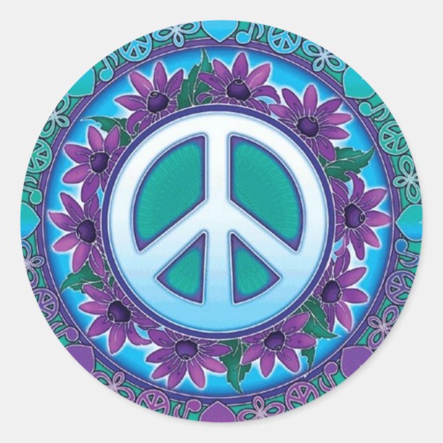STICKER ROND SYMBOLE FLEURI DE LA PAIX (Devant)