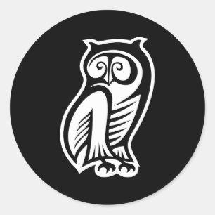 Sticker Rond Symbole hibou blanc