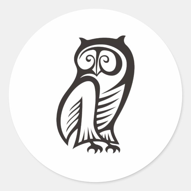 Sticker Rond Symbole hibou noir (Devant)