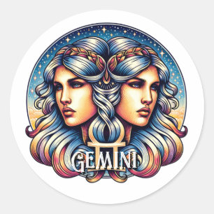 Sticker Rond SYMBOLE Horoscope Gemini SIGNE D'Astrologie Jume