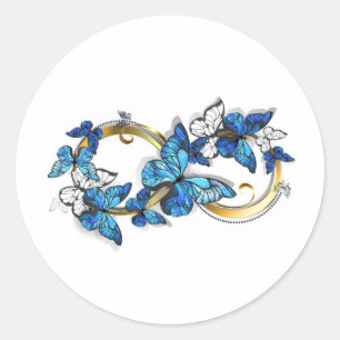 Sticker Rond Symbole infini de papillons Morpho bleus