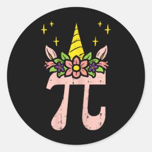 Sticker Rond Symbole Jour Pi Unicorn Tête Cute 314 Math Pun Gee