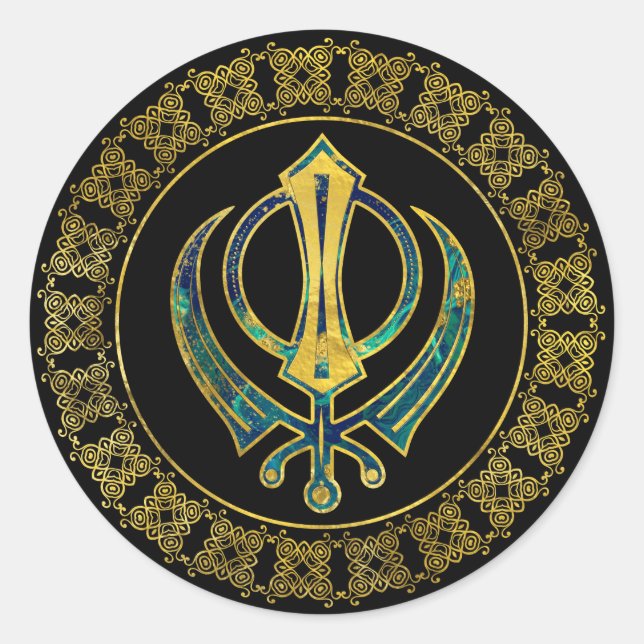 Sticker Rond Symbole Khanda or et marbre (Devant)