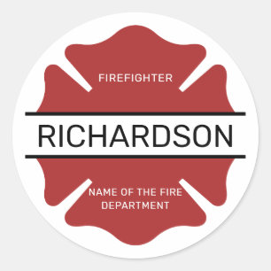 Sticker Rond Symbole logo rouge du pompier personnalisé