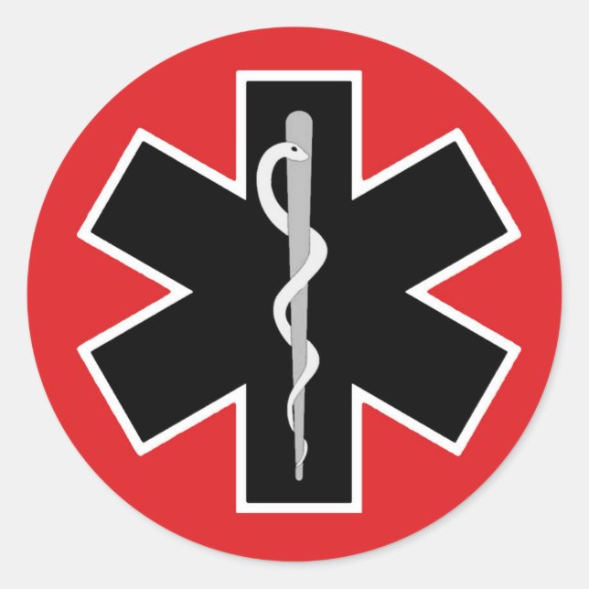 Sticker Rond Symbole Médicale Caduceus (Noir blanc rouge) (Devant)