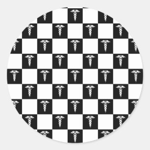 Sticker Rond Symbole Médicale noir et blanc Caduceus