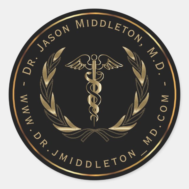 Sticker Rond Symbole Médicale - Noir et Or (Devant)