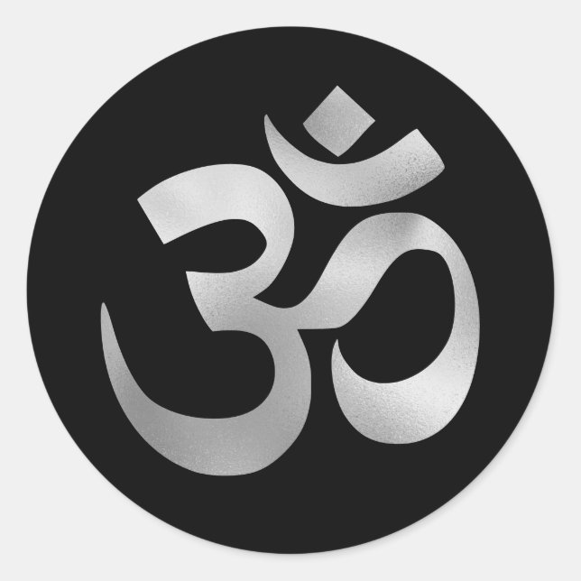 Sticker Rond Symbole noir et argent Faux Ombre Foil Om (Devant)