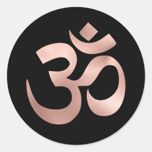 Sticker Rond Symbole noir et Rose or Ombre Foil Om