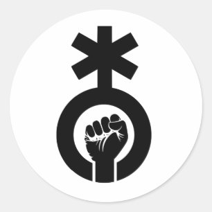 Sticker Rond Symbole non binaire et poing levé