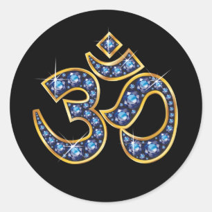 Sticker Rond Symbole Om avec pierres "Sapphire"
