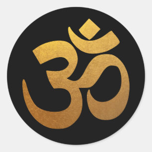 Sticker Rond Symbole Om feuille d'or et noir