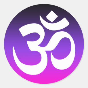 Sticker Rond Symbole Om noir violet et rose chaud