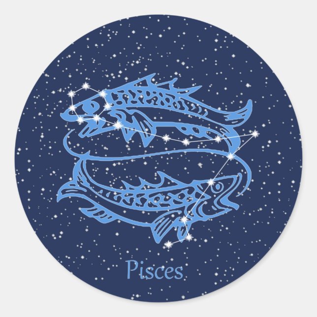 Sticker Rond Symbole Poissons Constellation et Zodiaque avec ét (Devant)